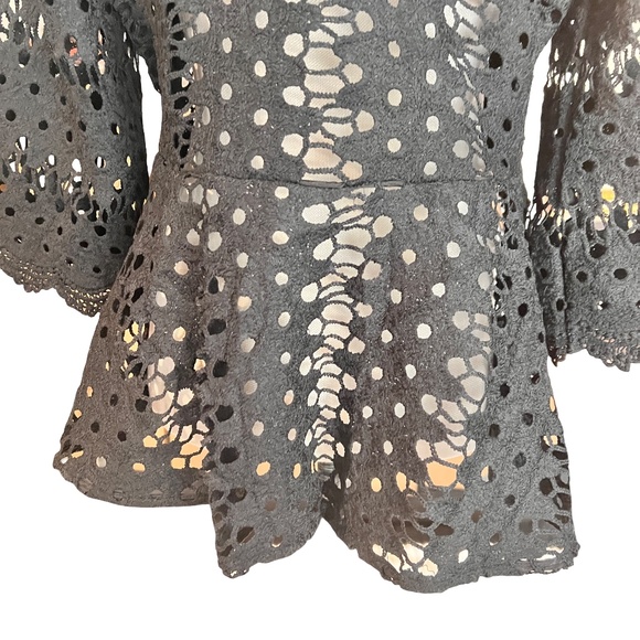 # A003   FT INC Cocktail Chic  Romantic Layering Black Eyelet Lace Jacket NWOT M - Picture 4 of 11